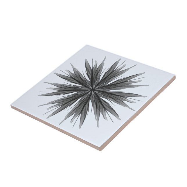 Black And Grey Circular Spray Of Feathered Leaves  Ceramic Tile (Side)