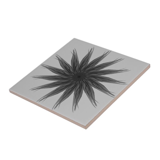 Black And Grey Circular Spray Of Feathered Leaves  Ceramic Tile (Side)