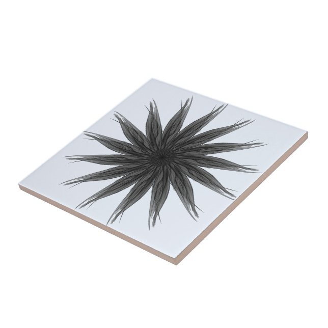 Black And Grey Circular Spray Of Feathered Leaves  Ceramic Tile (Side)