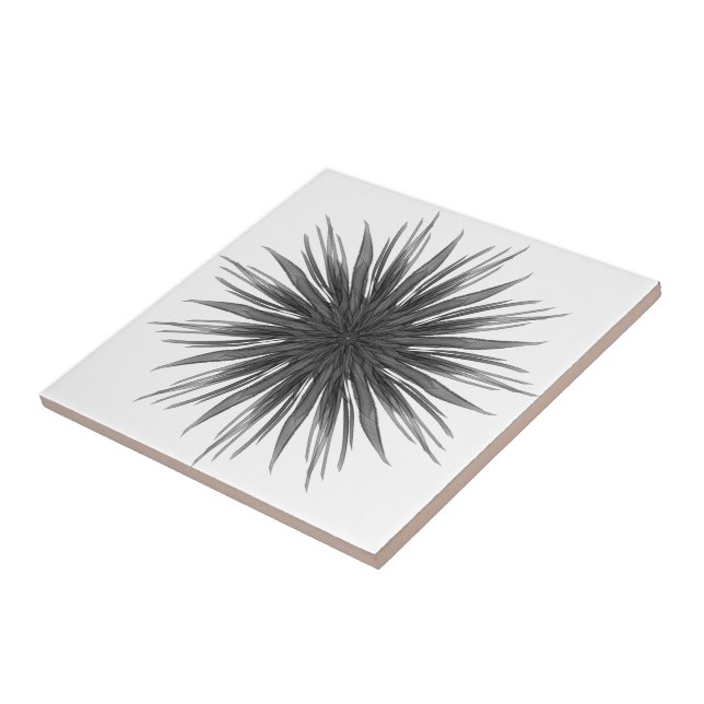 Black And Grey Circular Spray Of Feathered Leaves  Ceramic Tile (Side)