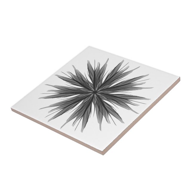 Black And Grey Circular Spray Of Feathered Leaves  Ceramic Tile (Side)