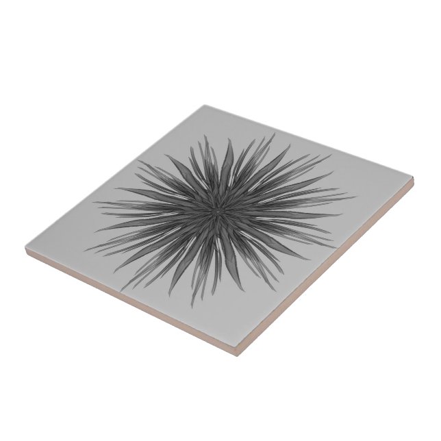 Black And Grey Circular Spray Of Feathered Leaves  Ceramic Tile (Side)