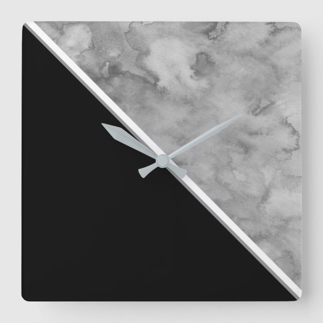 Black and Grey Colour Block Square Wall Clock (Front)