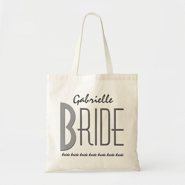 Black and Grey Custom Name Personalised Bride V13A Tote Bag (Front)