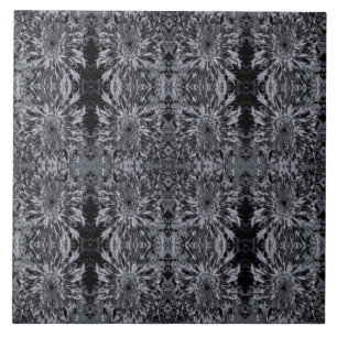 Black and Grey Dahlia Flower Ceramic Tile