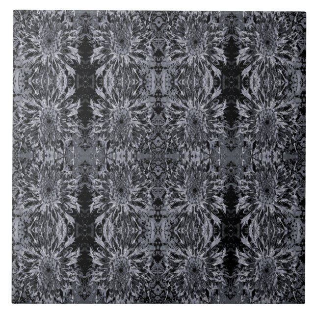 Black and Grey Dahlia Flower Ceramic Tile (Front)