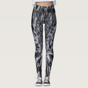 Black and Grey Dahlia Flower Leggings