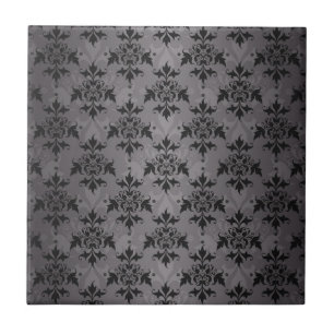 Black and Grey Damask Pattern Ceramic Tile