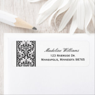 Black and Grey Damask Return Address Label
