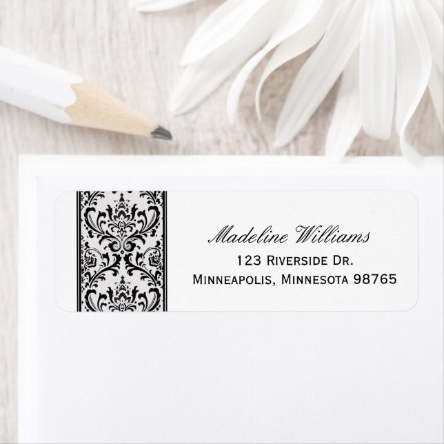Black and Grey Damask Return Address Label (Insitu)