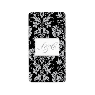 Black and Grey Damask Wedding Hershey's Miniature Label