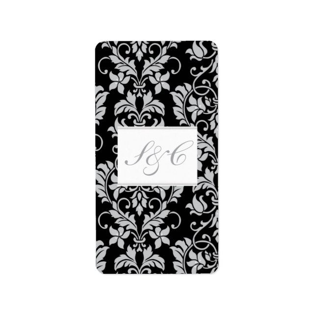 Black and Grey Damask Wedding Hershey's Miniature Label (Front)