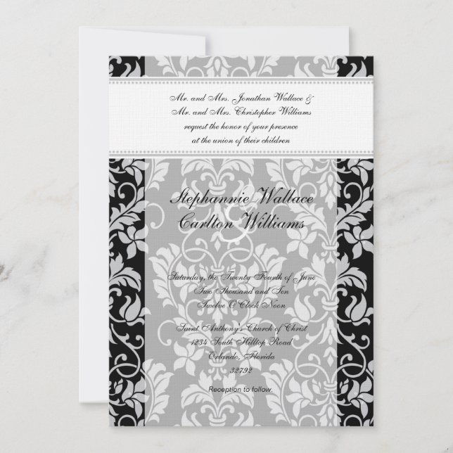Black and Grey Damask Wedding Invitation (Front)