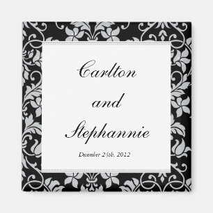 Black and Grey Damask Wedding Magnet Favour