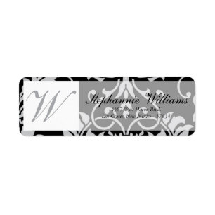 Black and Grey Damask Wedding Return Address Label