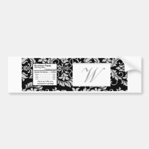 Black and Grey Damask Wedding Water Bottle Label