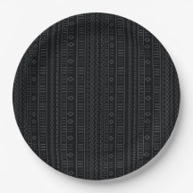 Black And Grey Designer Mudcloth Paper Plate