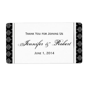 Black and Grey Diamond Damask Water Bottle Label