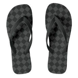 Black and Grey Diamond Pattern Flip Flops