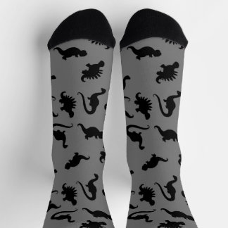 Black and Grey Dinosaur Silhouette Socks