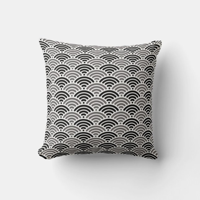 Black And Grey Dragon Scale Kimono Pattern Cushion (Front)