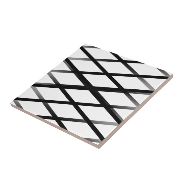Black And Grey Fading Ombre Crisscross Lattice Art Ceramic Tile (Side)