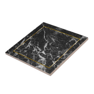 Black and grey faux marble stone ceramic tile