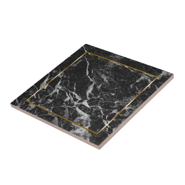 Black and grey faux marble stone ceramic tile (Side)