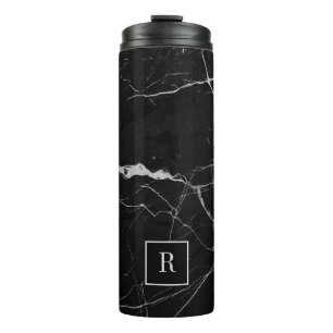 Black and grey faux marble texture thermal tumbler