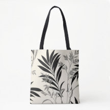 Black and Grey Fern Fronds Tote Bag