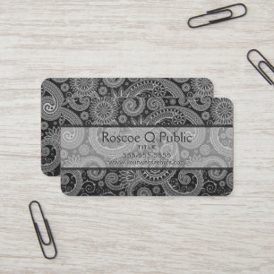 Black and Grey Floral DAMASK Pattern Business Card