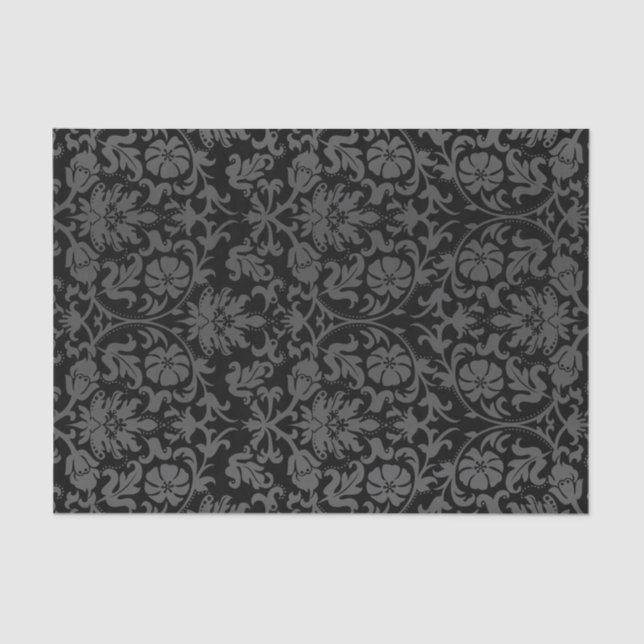 Black and Grey Floral Damask Tissue Paper (Front)