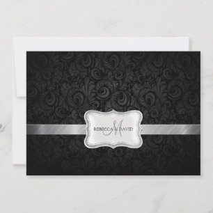 Black and Grey Floral Damask Wedding invites