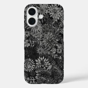 black and grey floral design iPhone 16 case