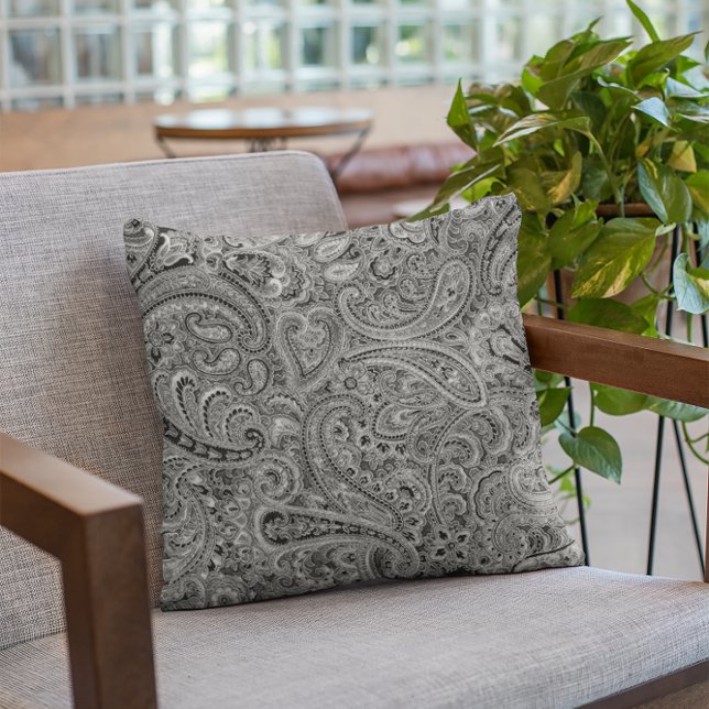 Black and Grey Floral Paisley Pattern Cushion (Creator Uploaded)