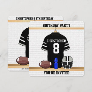 Black and Grey Football Jersey Birthday Party Invitation