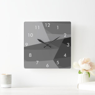 Black and Grey Geometric Square Wall Clock