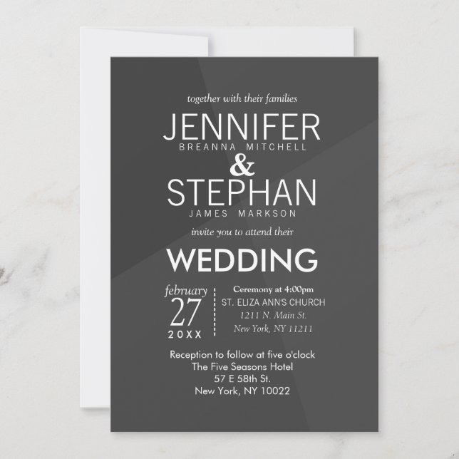 Black and Grey Geometric Wedding Invitations (Front)