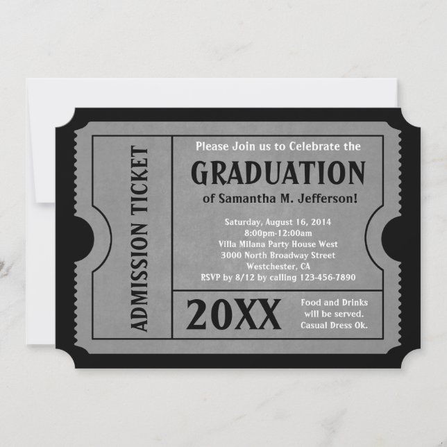Black and Grey Graduation Ticket Invitation (Front)