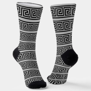 Black and Grey Greek Pattern Crew Socks