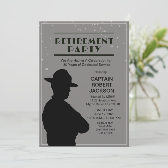 Black and Grey Highway Patrol  Retirement Party   Invitation (Standing Front)