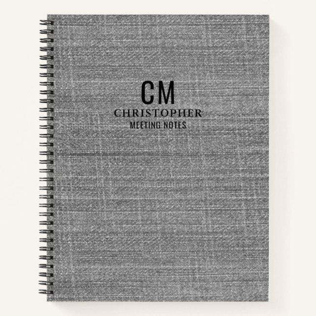 Black and Grey Initial Monogram Simple Minimalist  Notebook (Front)