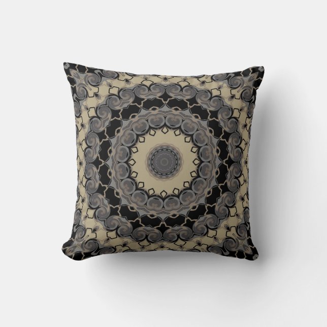 Black and grey, kaleidoscope, ornament cushion (Front)