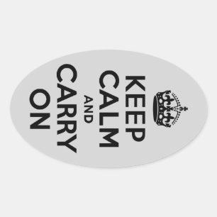 Black and Grey Keep Calm and Carry On Oval Sticker