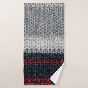 Black and grey knitting wool with red and white st bath towel
