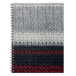 Black and grey knitting wool with red and white st notebook