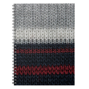 Black and grey knitting wool with red and white st notebook