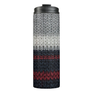 Black and grey knitting wool with red and white st thermal tumbler