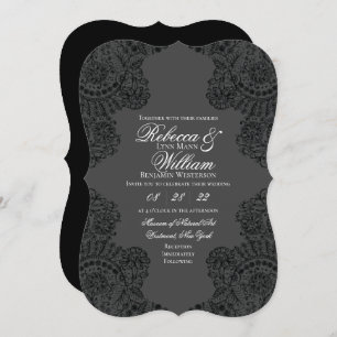 Black and Grey Lace Elegant Gothic Wedding Invitation