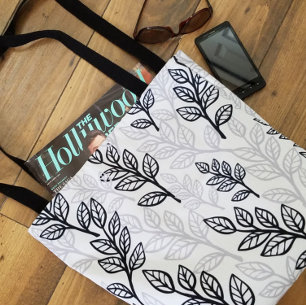 Black and Grey Leaves Tote Bag